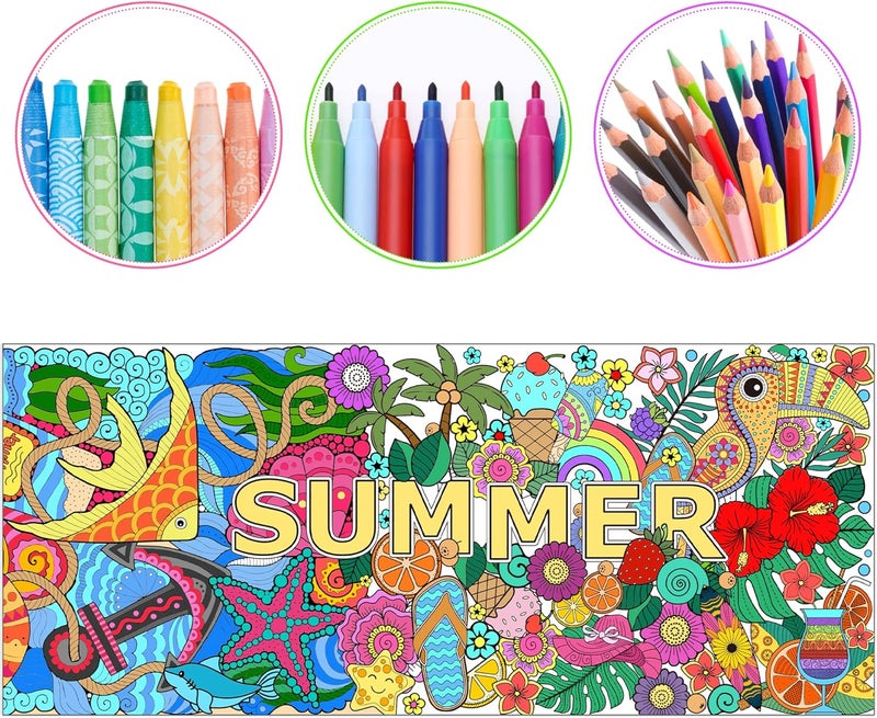 Dvbonike Jumbo Mandala Coloring Poster Giant Summer Color-in Paper Poster DIY Drawing Blank Doodle Art Banner 55.1 x 23.6 inch Tablecloth Wall Decoration, Home School Activity Party Supplies for Kids - Image 3